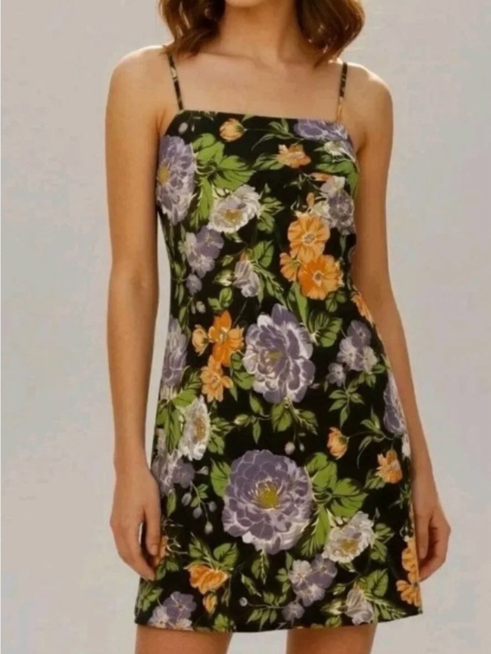 FARM Rio Black Slip Dress with Purple & Orange Floral Print Medium - Picture 1 of 10